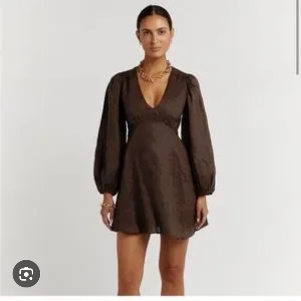 DISSH ROSA CHOCOLATE LINEN MINI DRESS - CHOCOLATE size 6